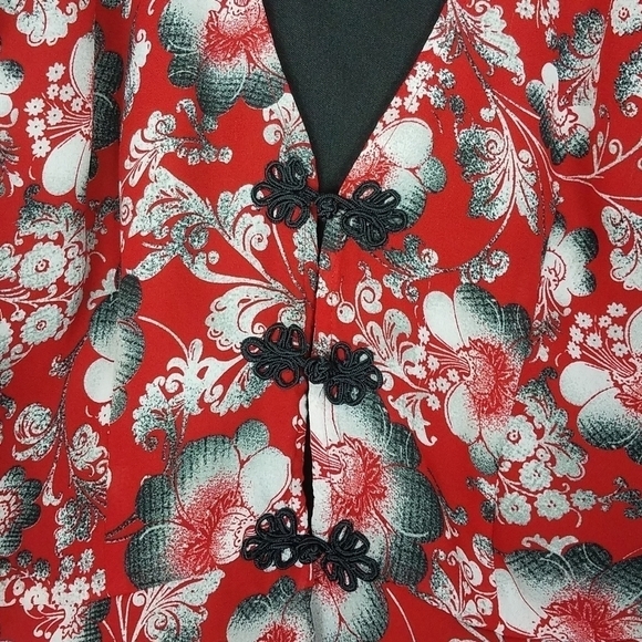 Michele Michelle Vintage Y2K Red Floral Open Front Blouse - Picture 2 of 6